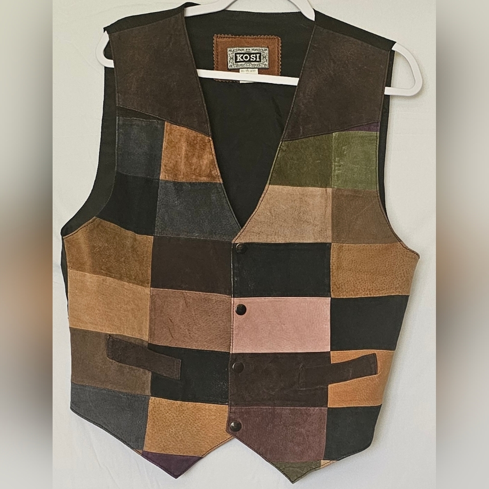 Vintage Vest by Kosi Patchwork Unisex Size Medium Snap Buttons